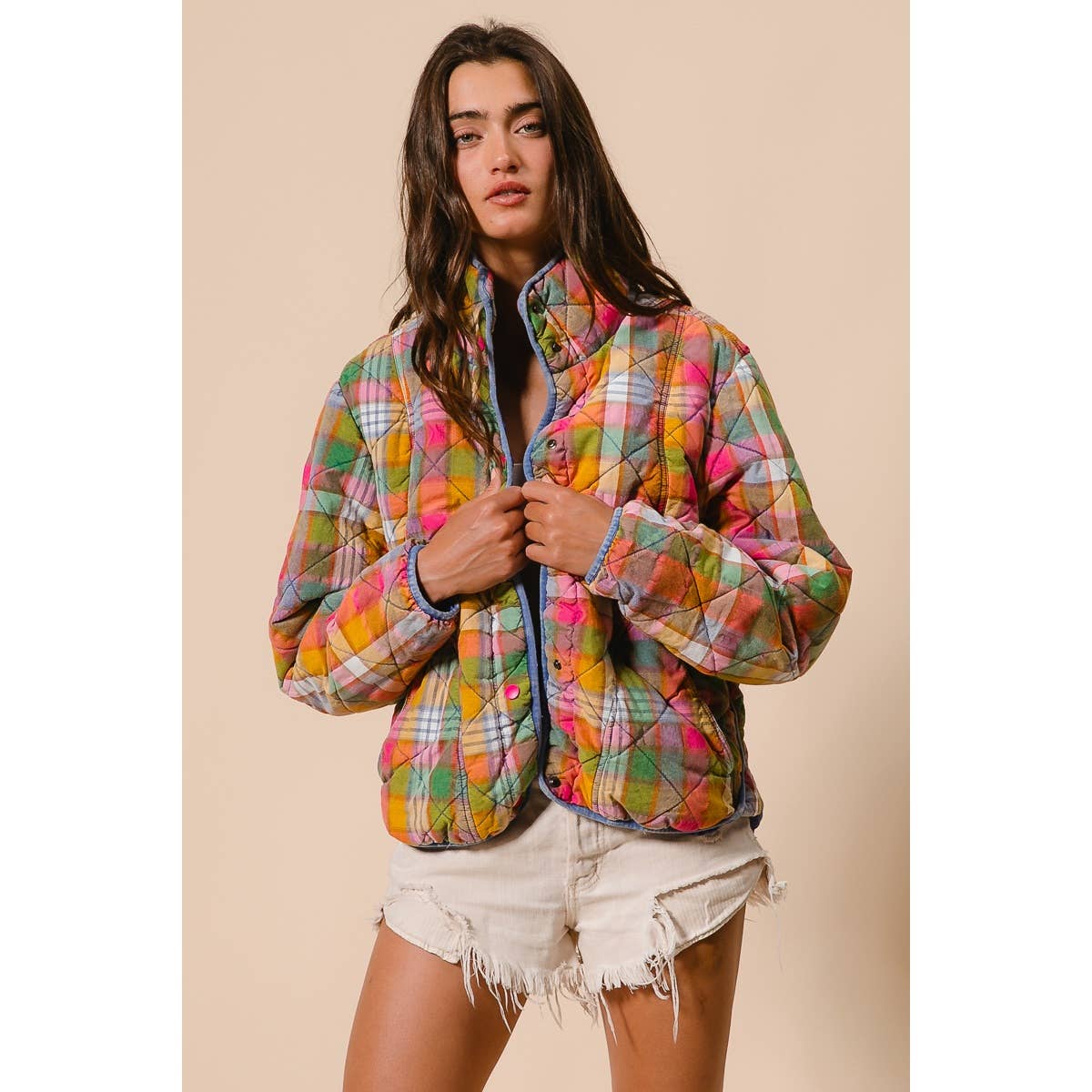 Bleachrd Rainbow Quilted Jacket