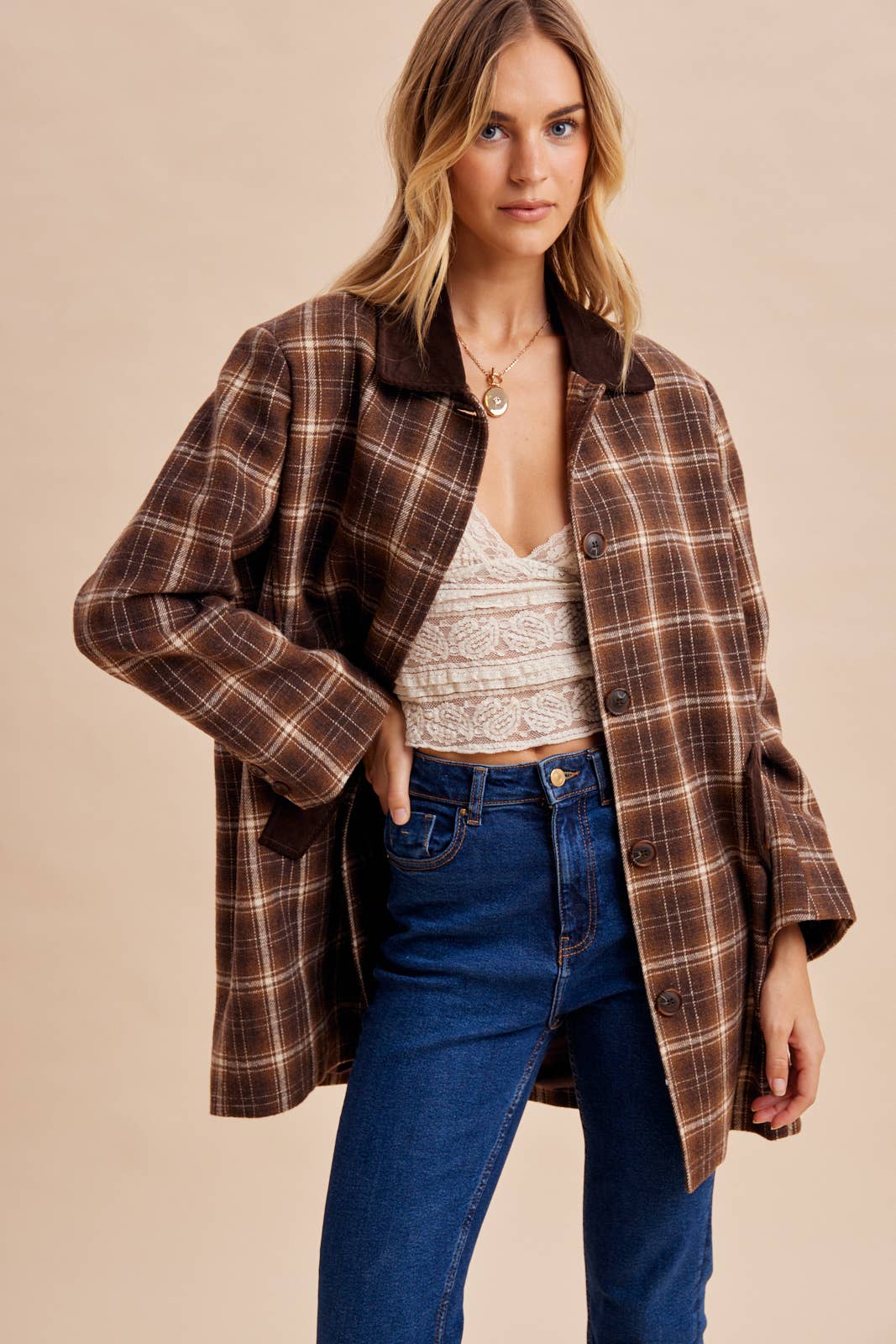 Brown Plaid Barn Jacket