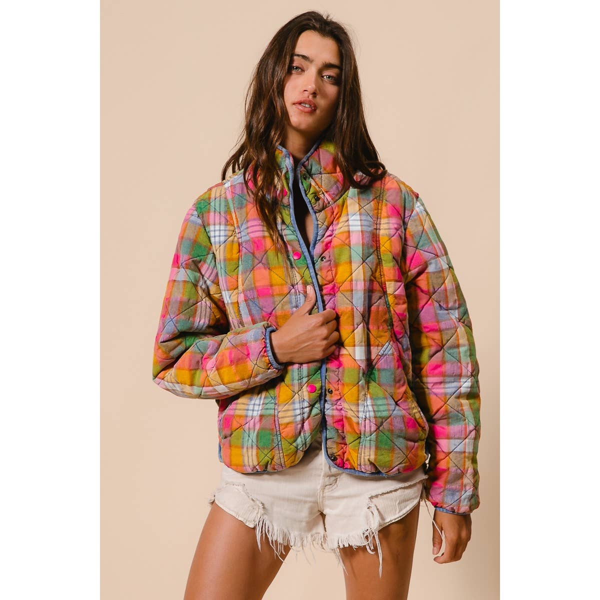 Bleachrd Rainbow Quilted Jacket