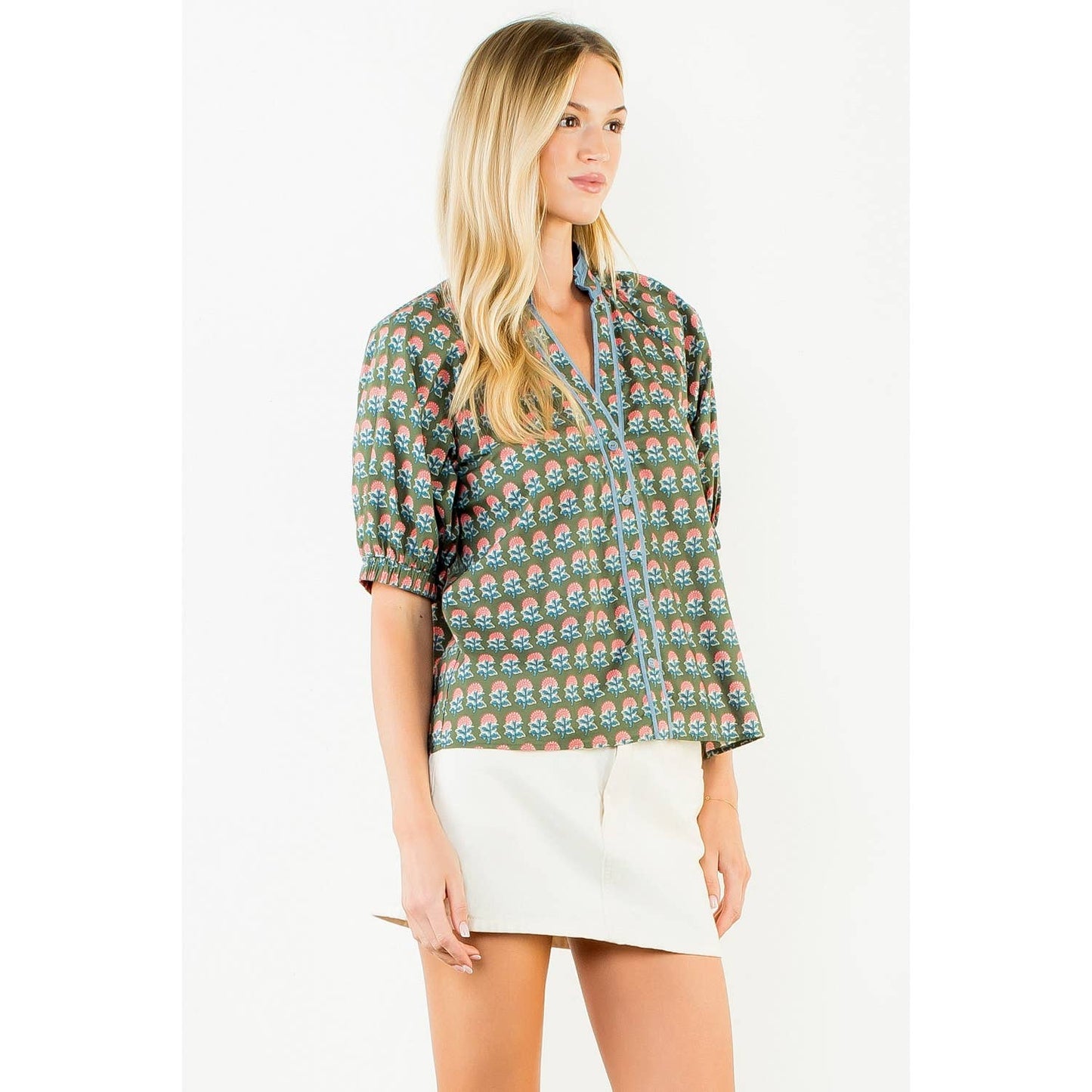 Ruffled Neck Flower Top
