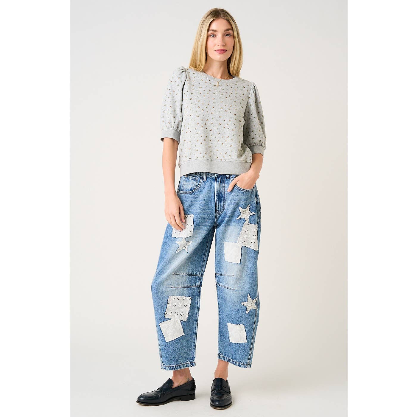 PATCHWORK BARREL JEANS