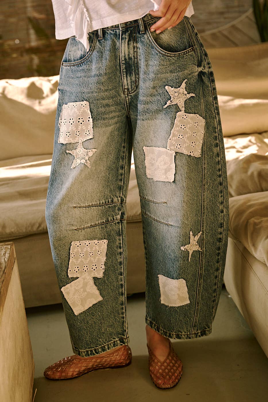 PATCHWORK BARREL JEANS