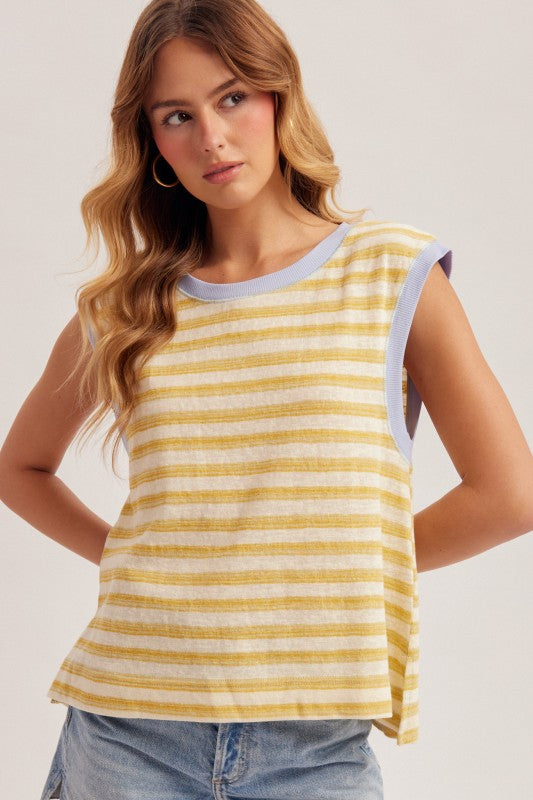 Two Toned Striped Muscle Tank