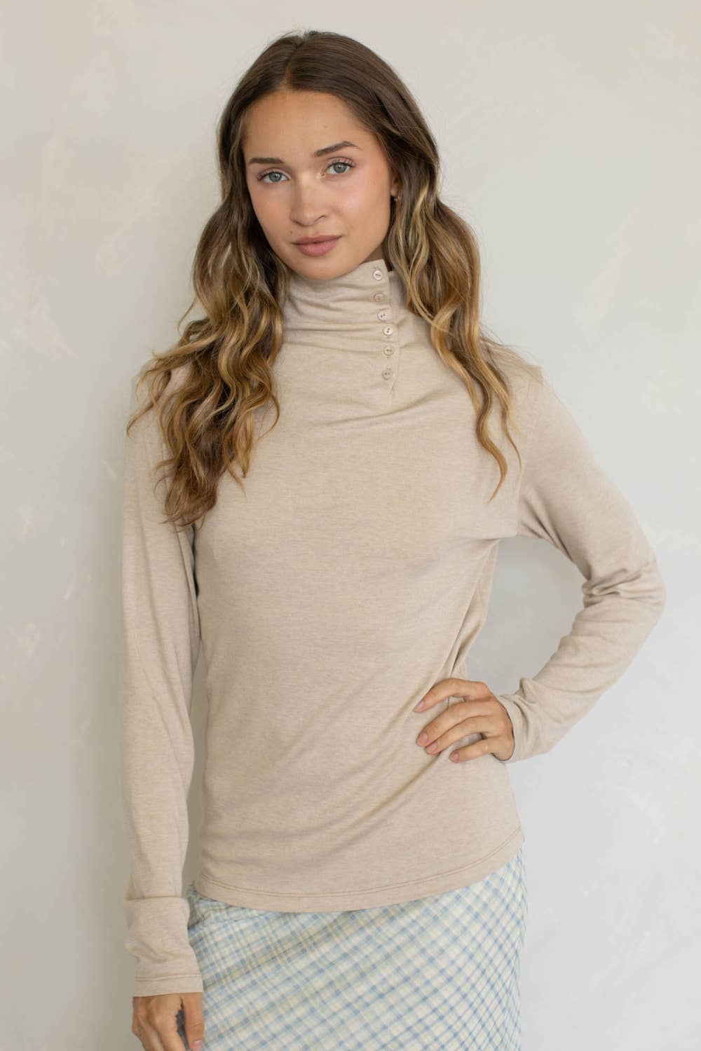 Button Turtle Neck Top