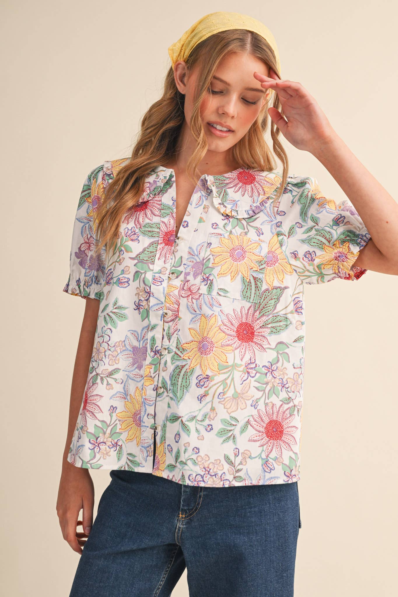 FLORAL PRINT DOLL COLLAR BUTTON DOWN