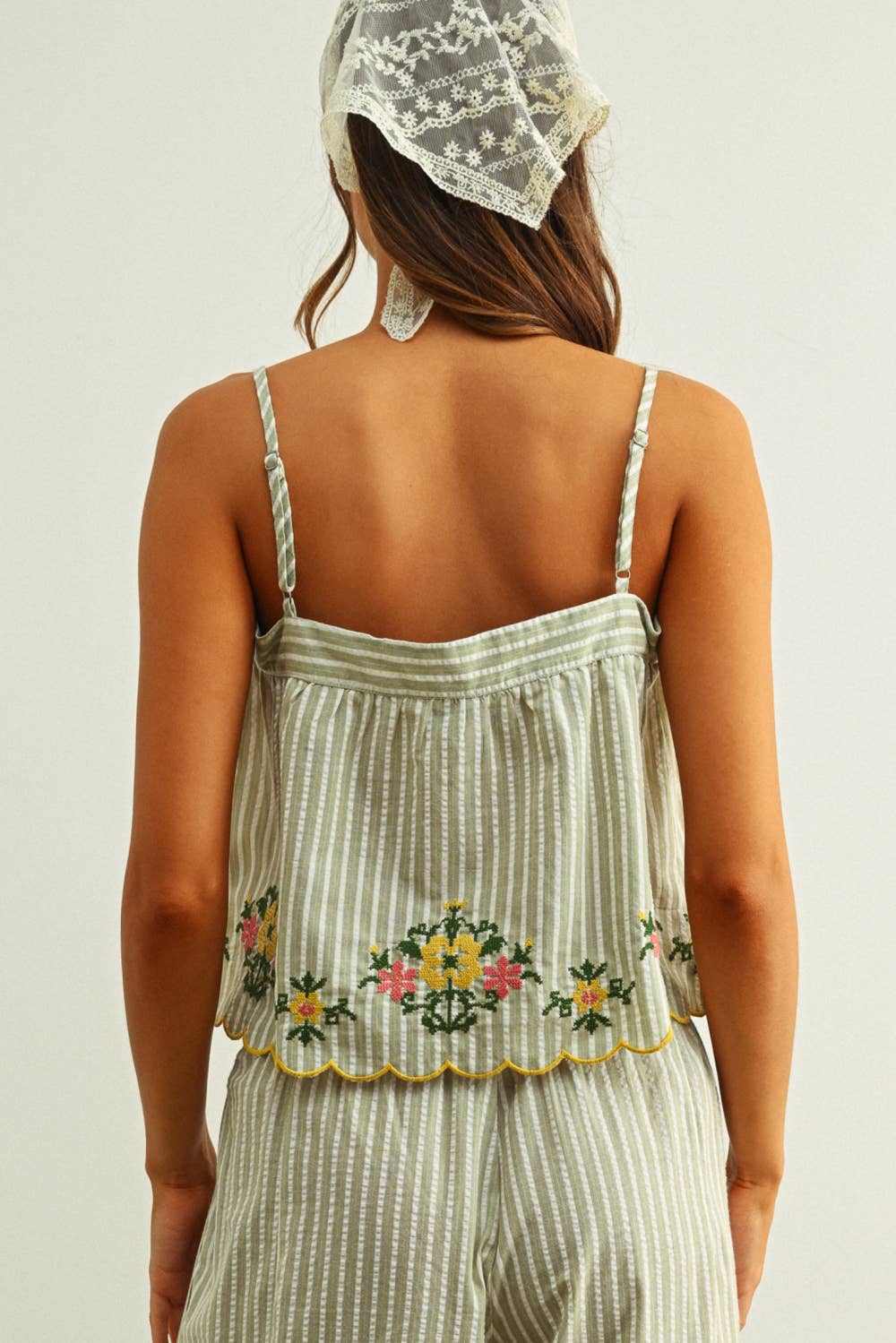 Striped Floral Embroidered Top