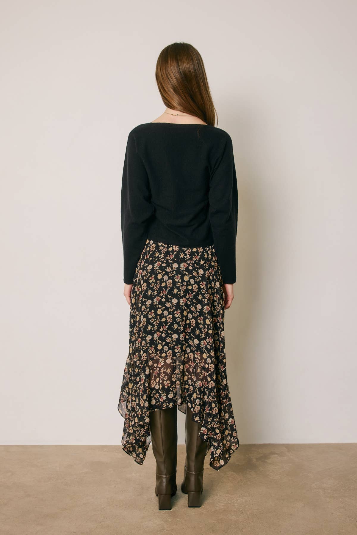 Floral Ruffled Handkerchief Hem Skirt
