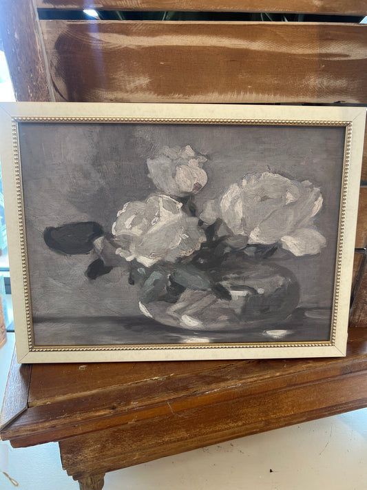 White Rose Vase Framed Antique Art