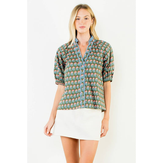Ruffled Neck Flower Top