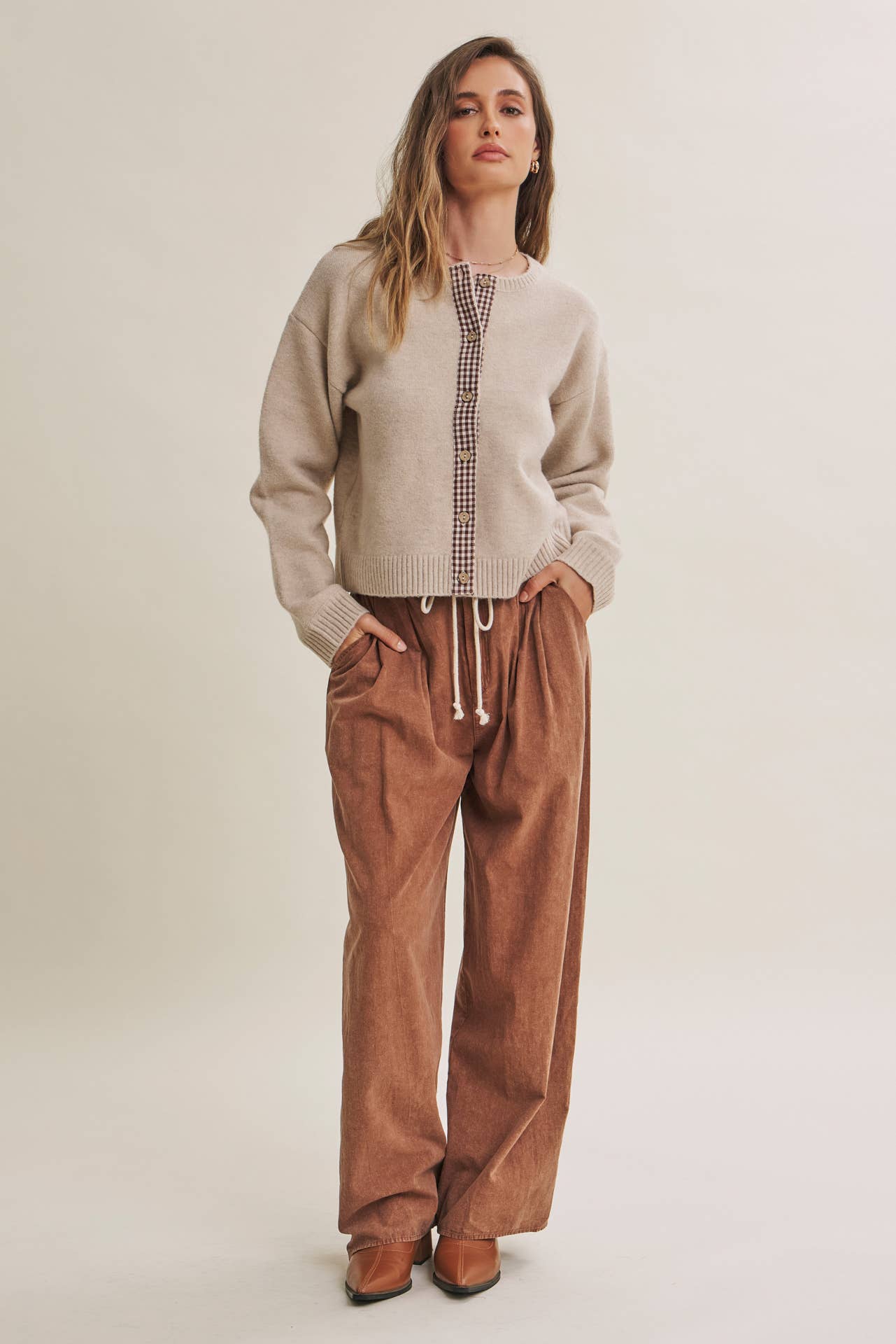 Cottage Gingham Wool Blend Cardigan