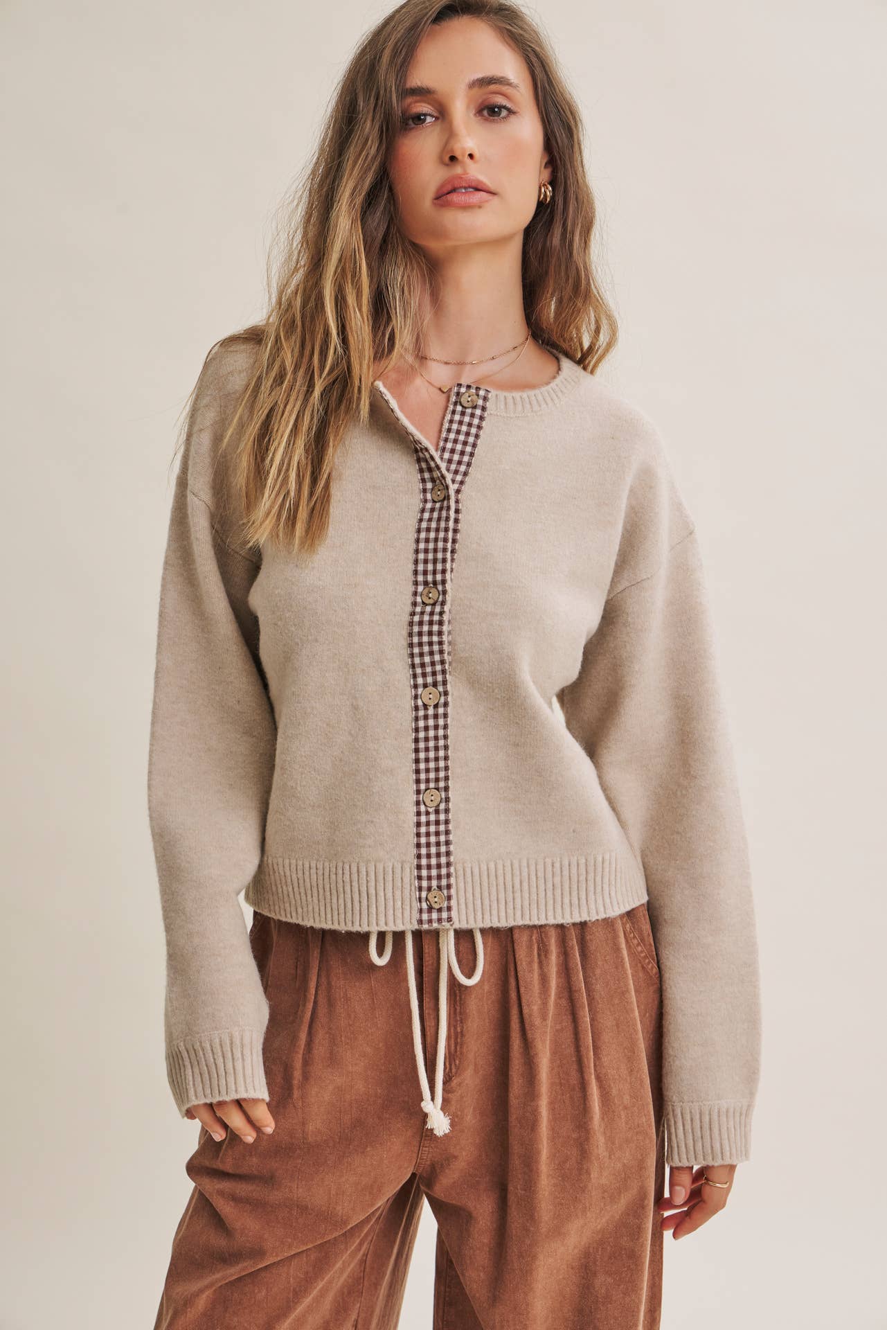 Cottage Gingham Wool Blend Cardigan