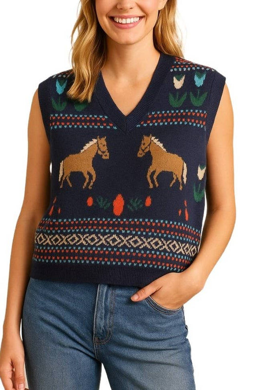 Horse Fair Isle Sweater Vest