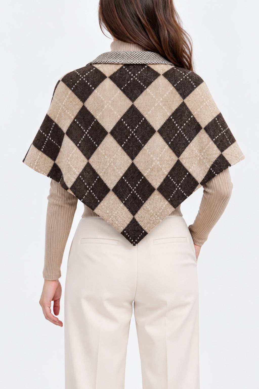 Coffee Argyle Knit Triangle Scarf
