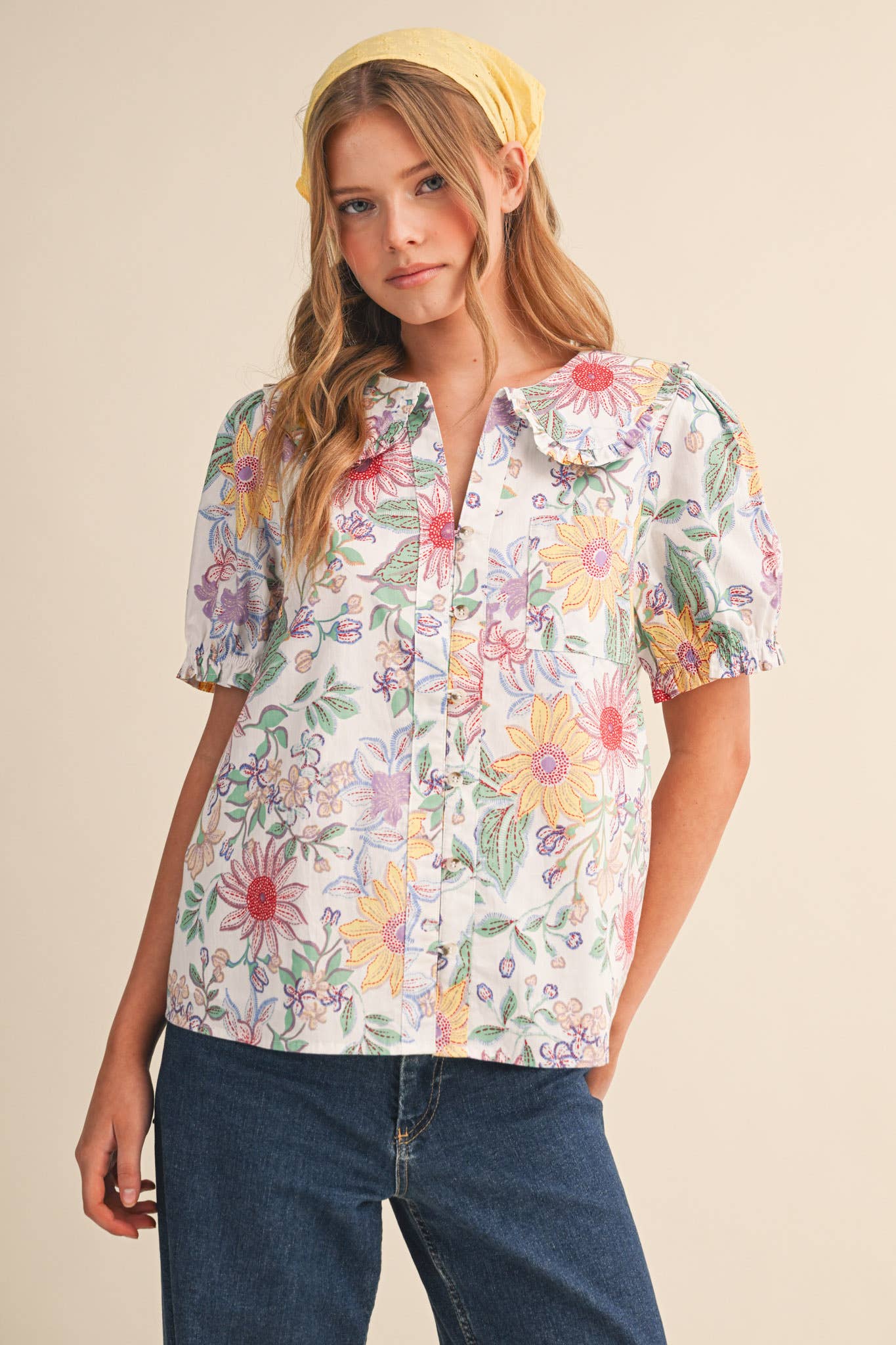 FLORAL PRINT DOLL COLLAR BUTTON DOWN
