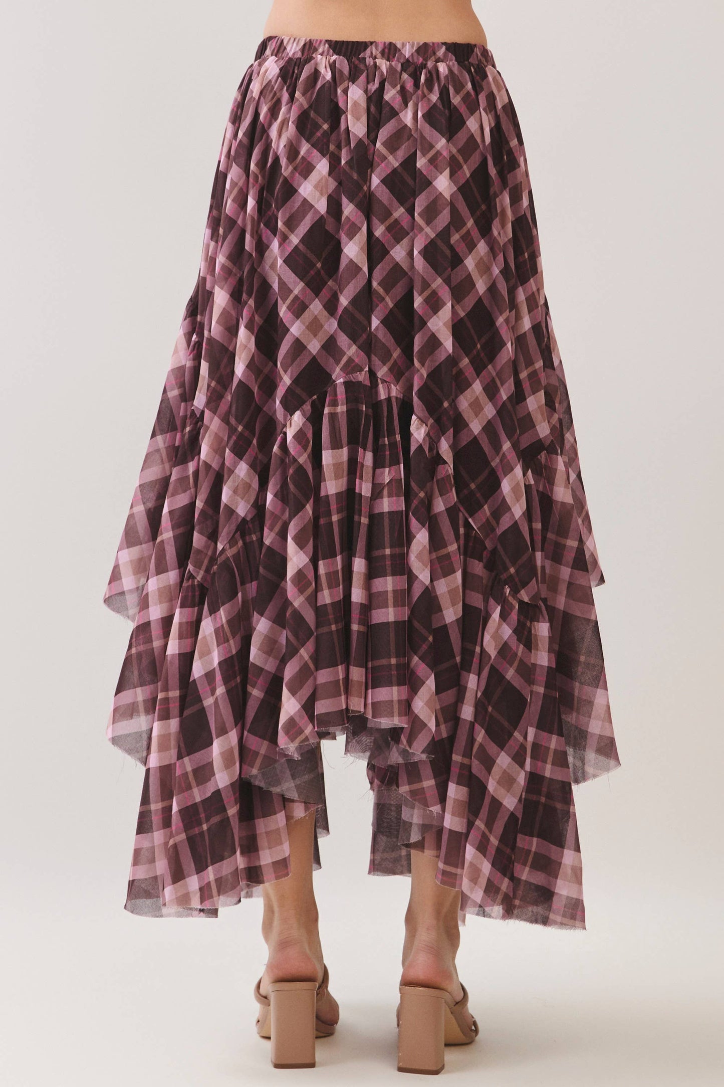 Plaid Asymmetrical Tiered Maxi Skirt
