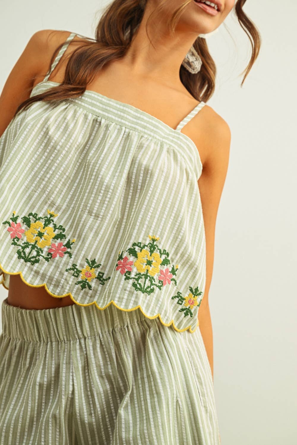Striped Floral Embroidered Top