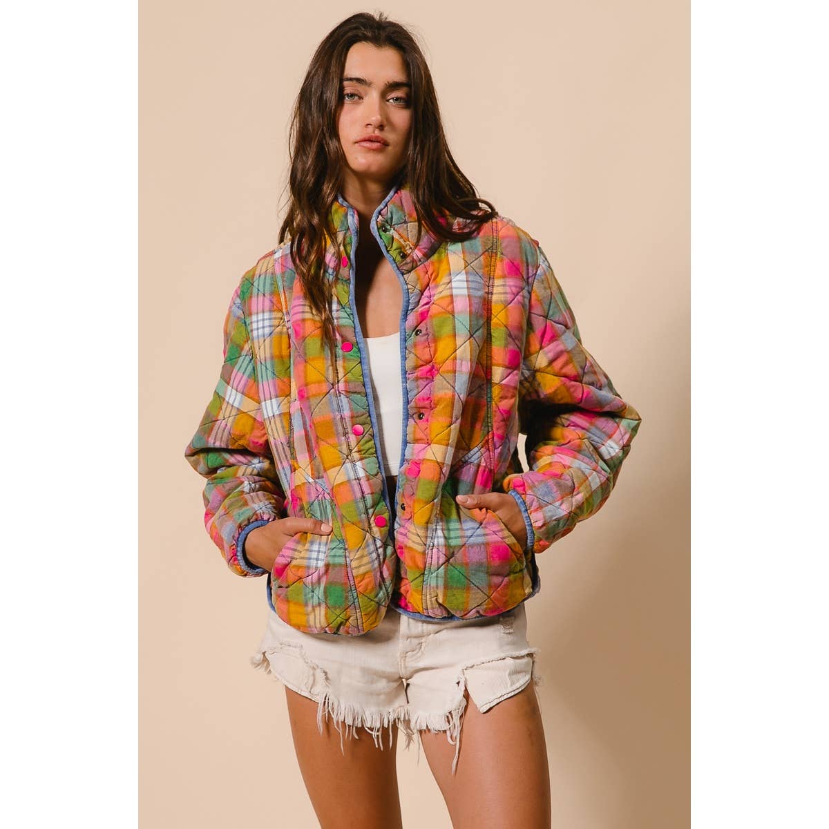 Bleachrd Rainbow Quilted Jacket