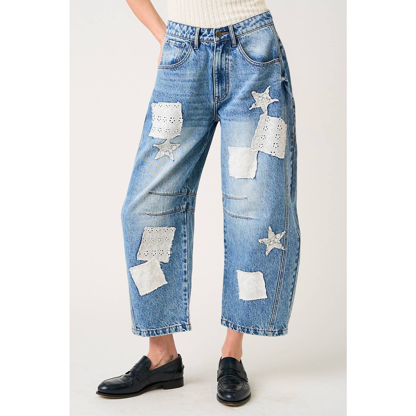 PATCHWORK BARREL JEANS