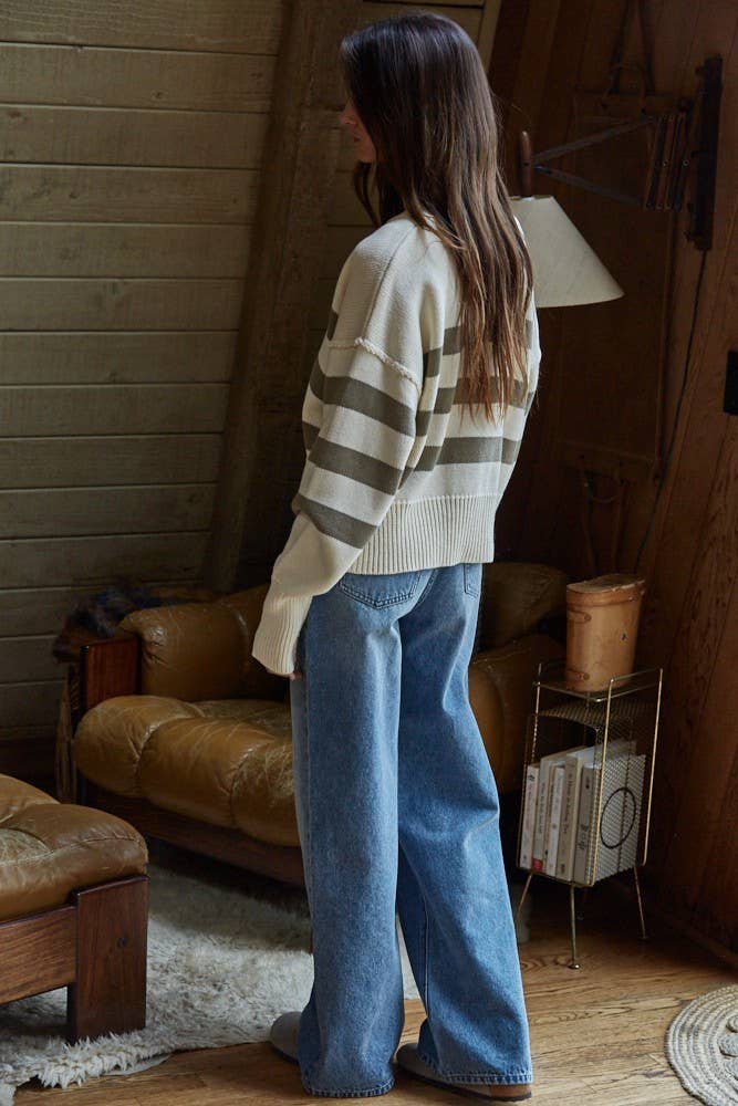 Olive Striped Cardigan