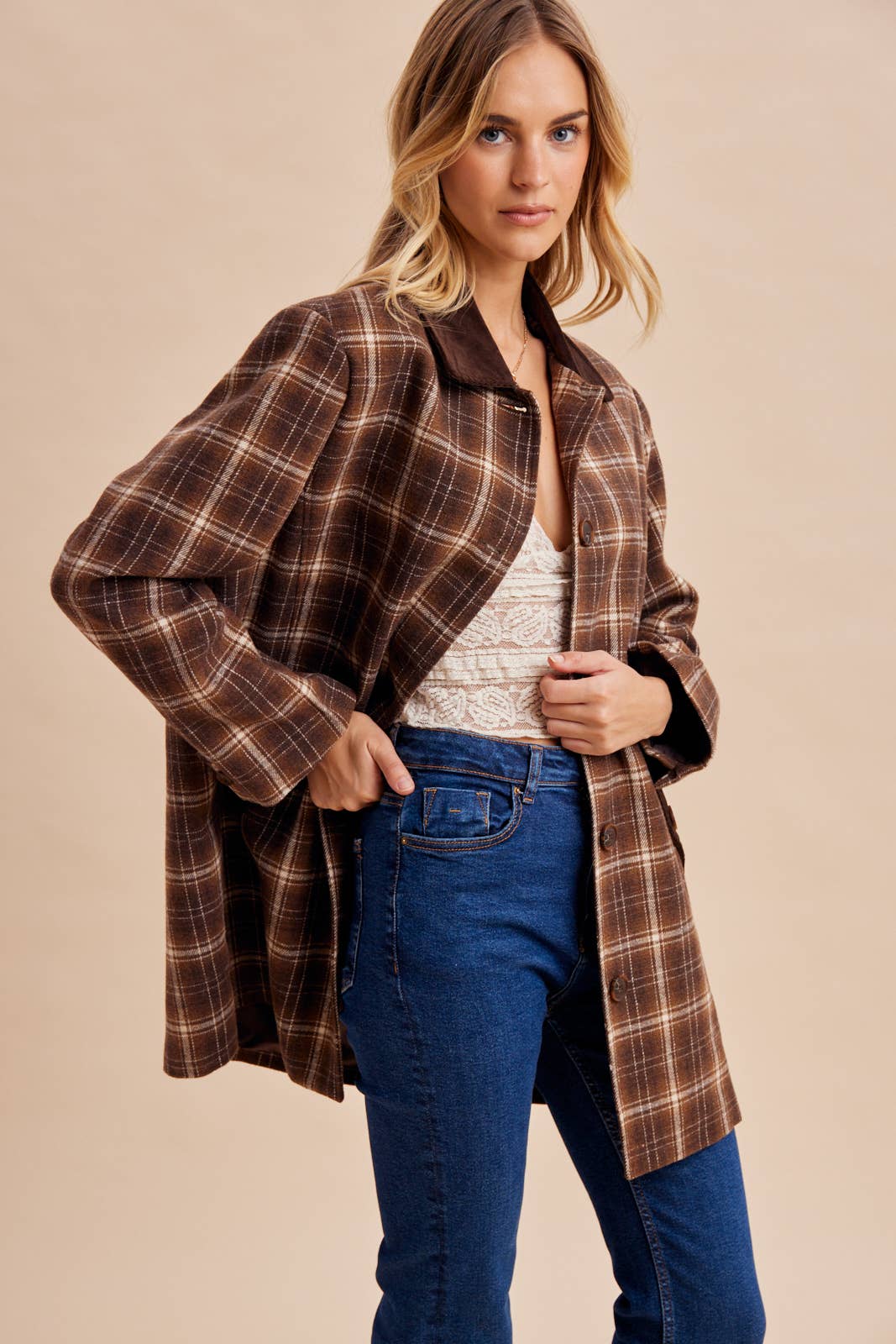 Brown Plaid Barn Jacket
