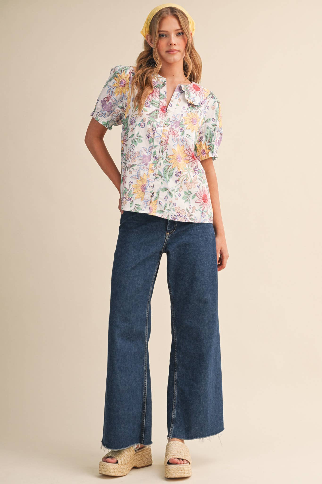 FLORAL PRINT DOLL COLLAR BUTTON DOWN