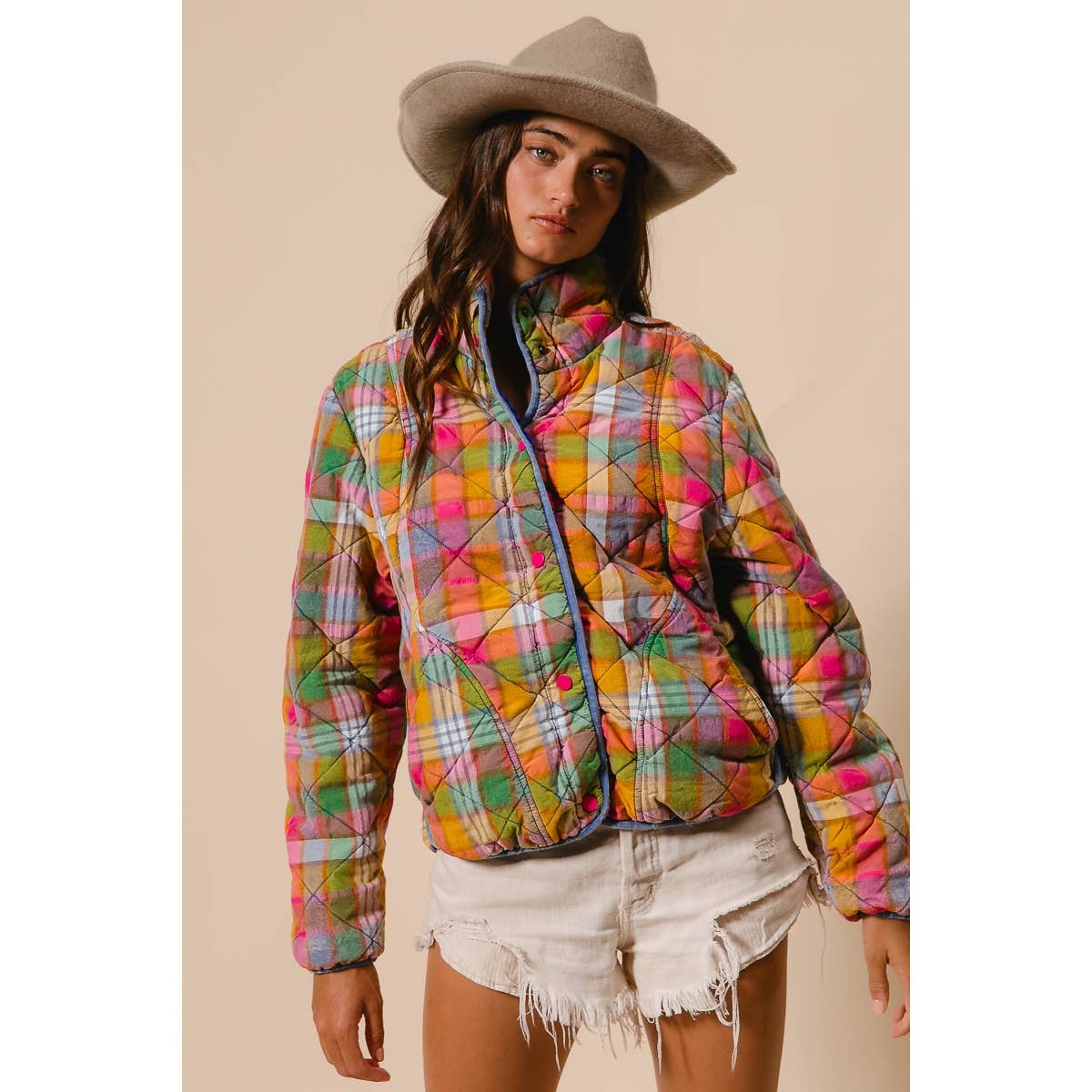 Bleachrd Rainbow Quilted Jacket