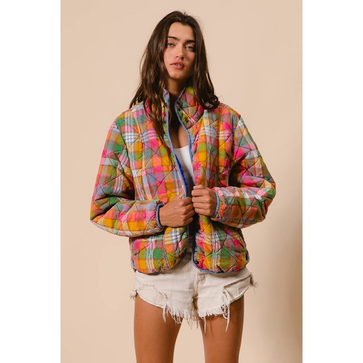 Bleachrd Rainbow Quilted Jacket
