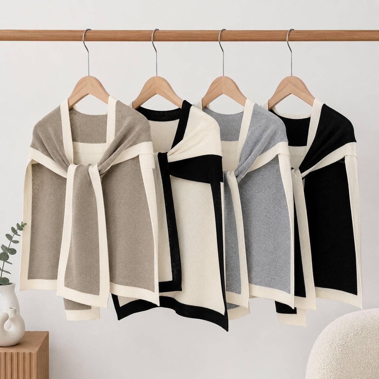 Two-Tone Knit Shoulder Wrap Scarf