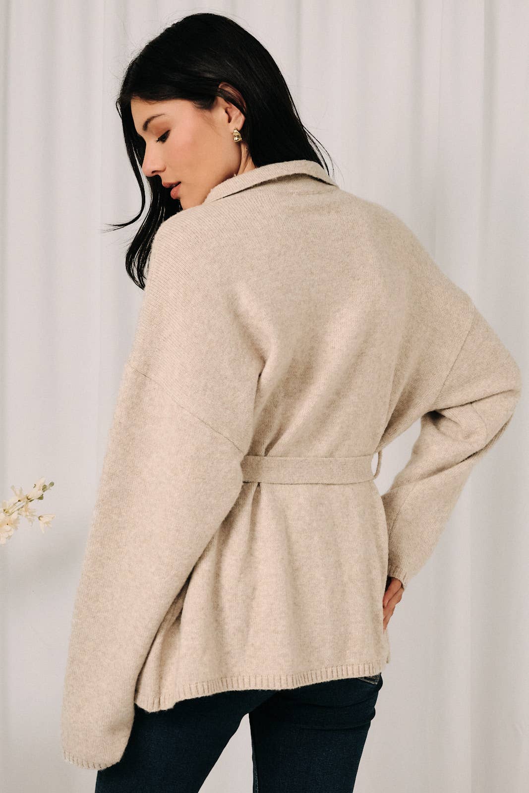 Open V-Neck Knit Sweater Cardigan