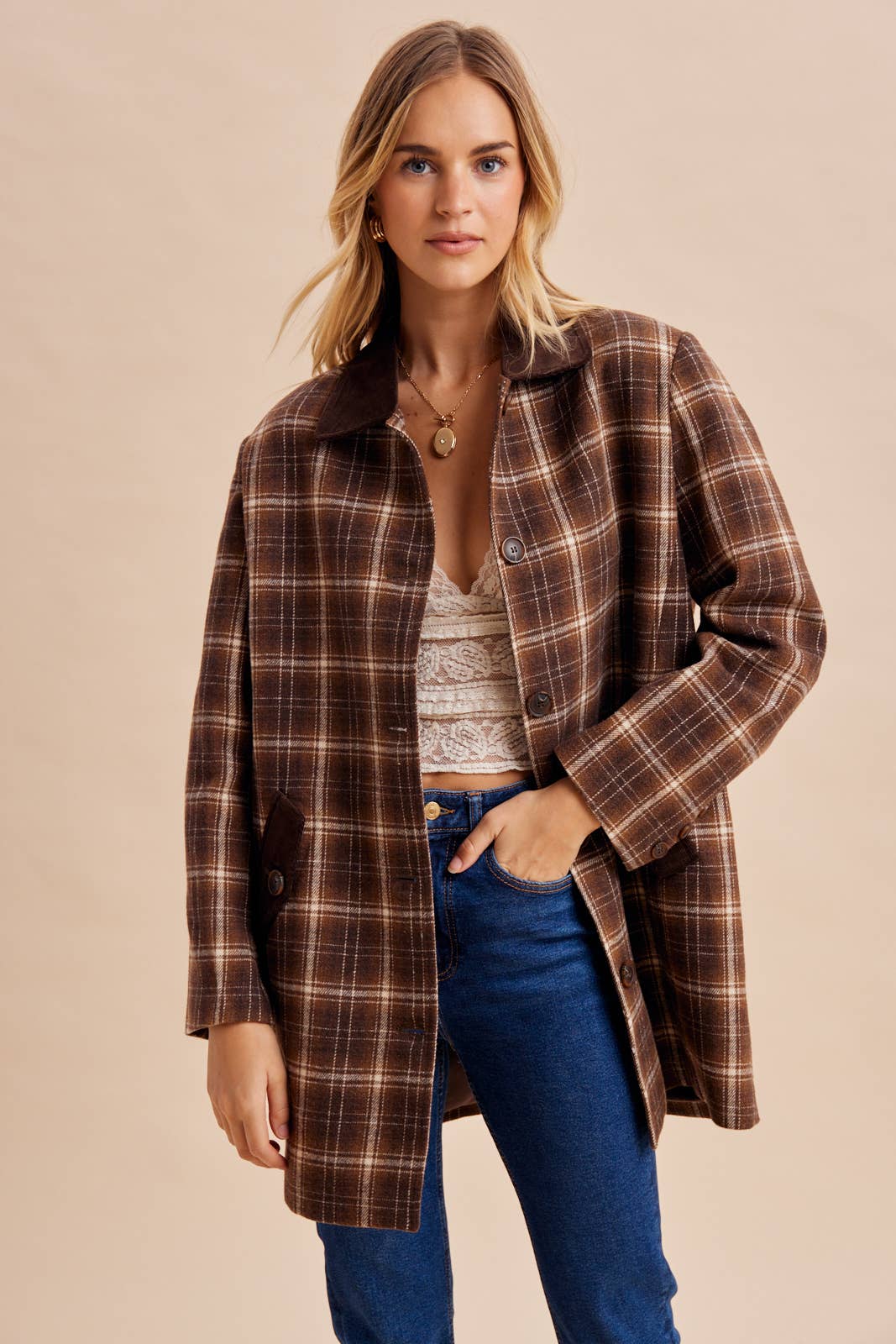 Brown Plaid Barn Jacket