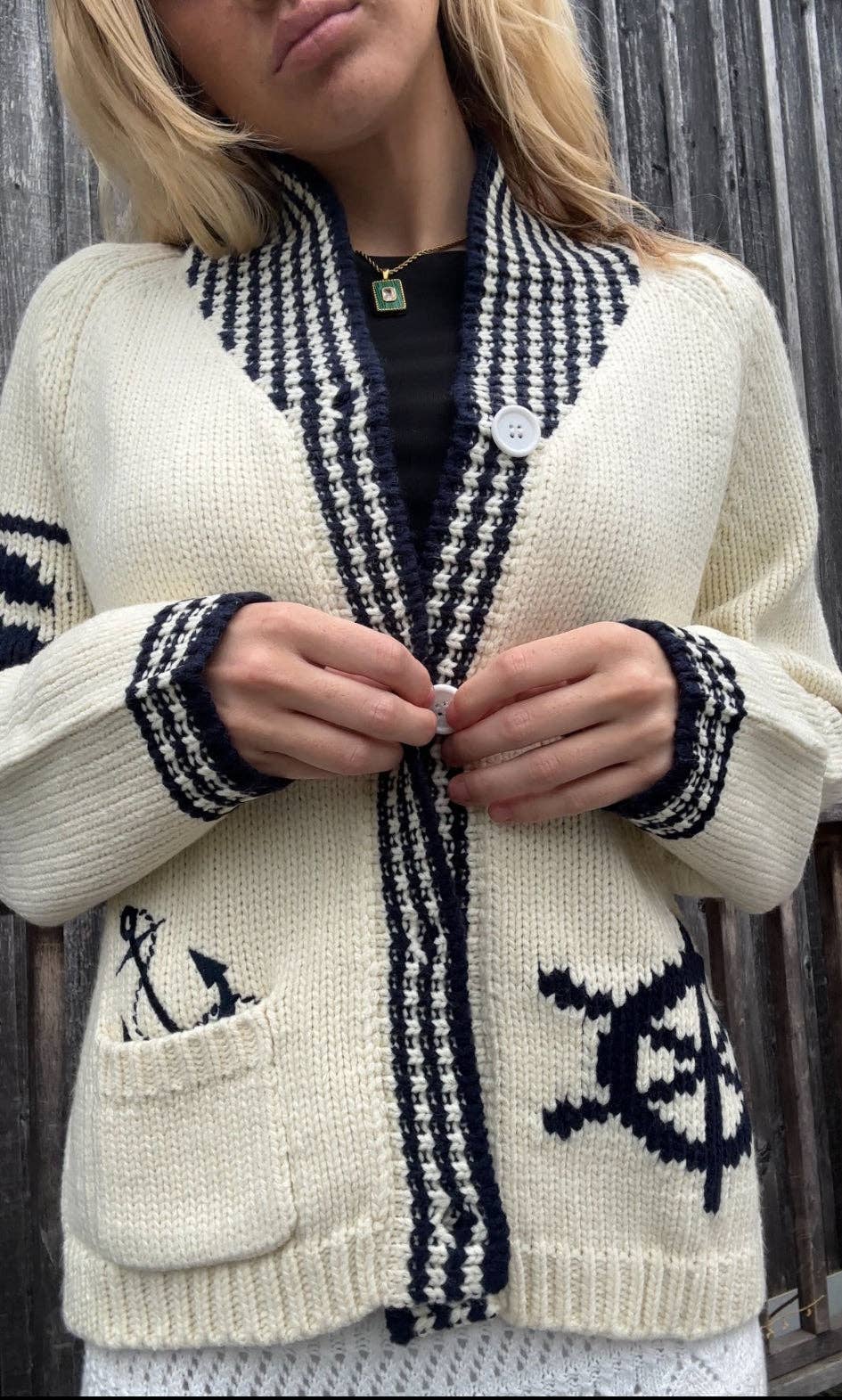 Sketchbook Sailboat Varsity Cardigan in Ivory