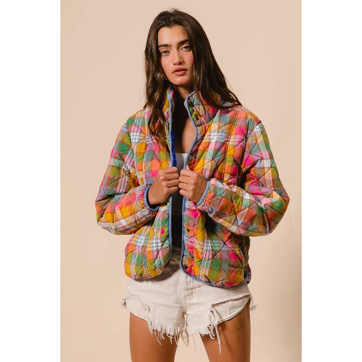 Bleachrd Rainbow Quilted Jacket