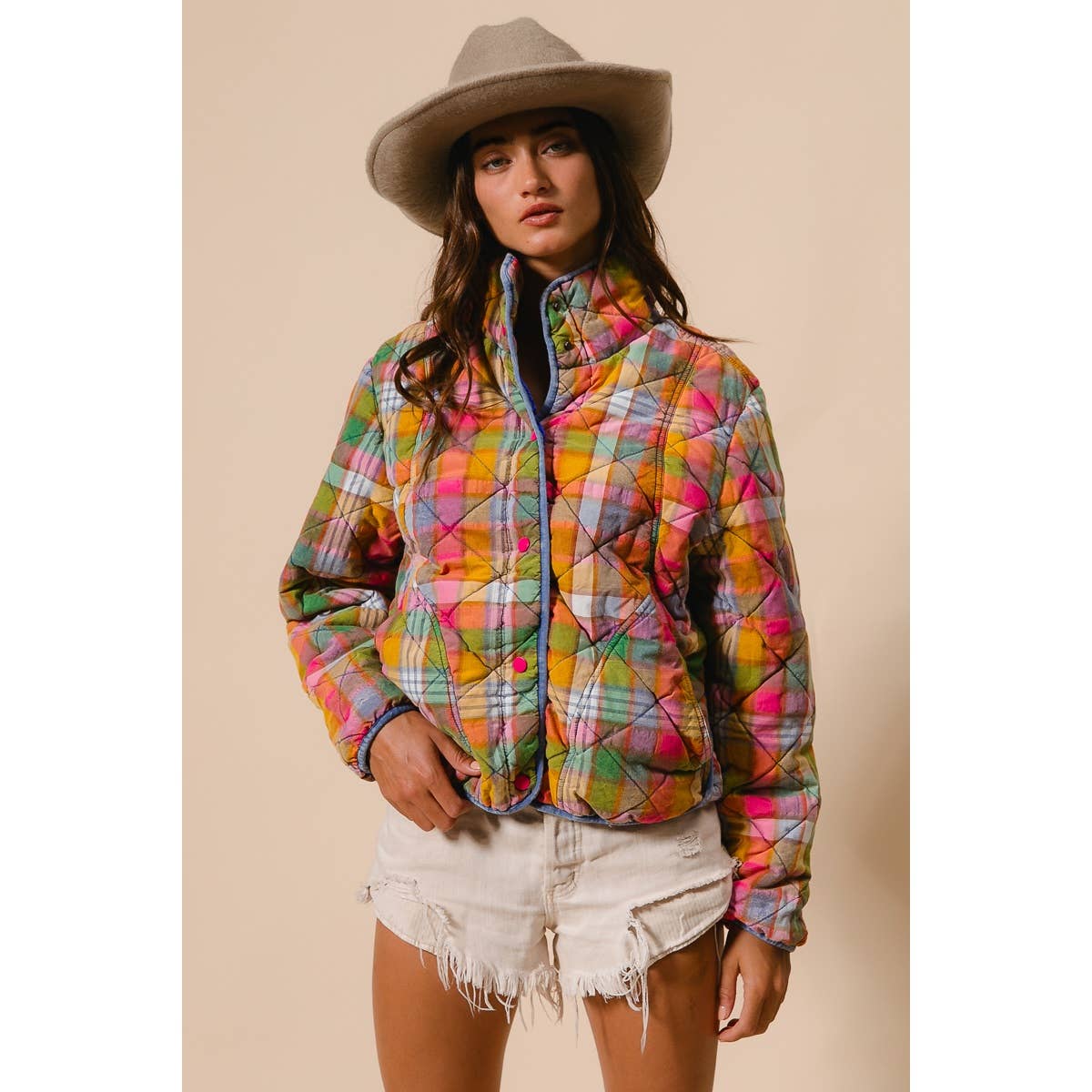 Bleachrd Rainbow Quilted Jacket