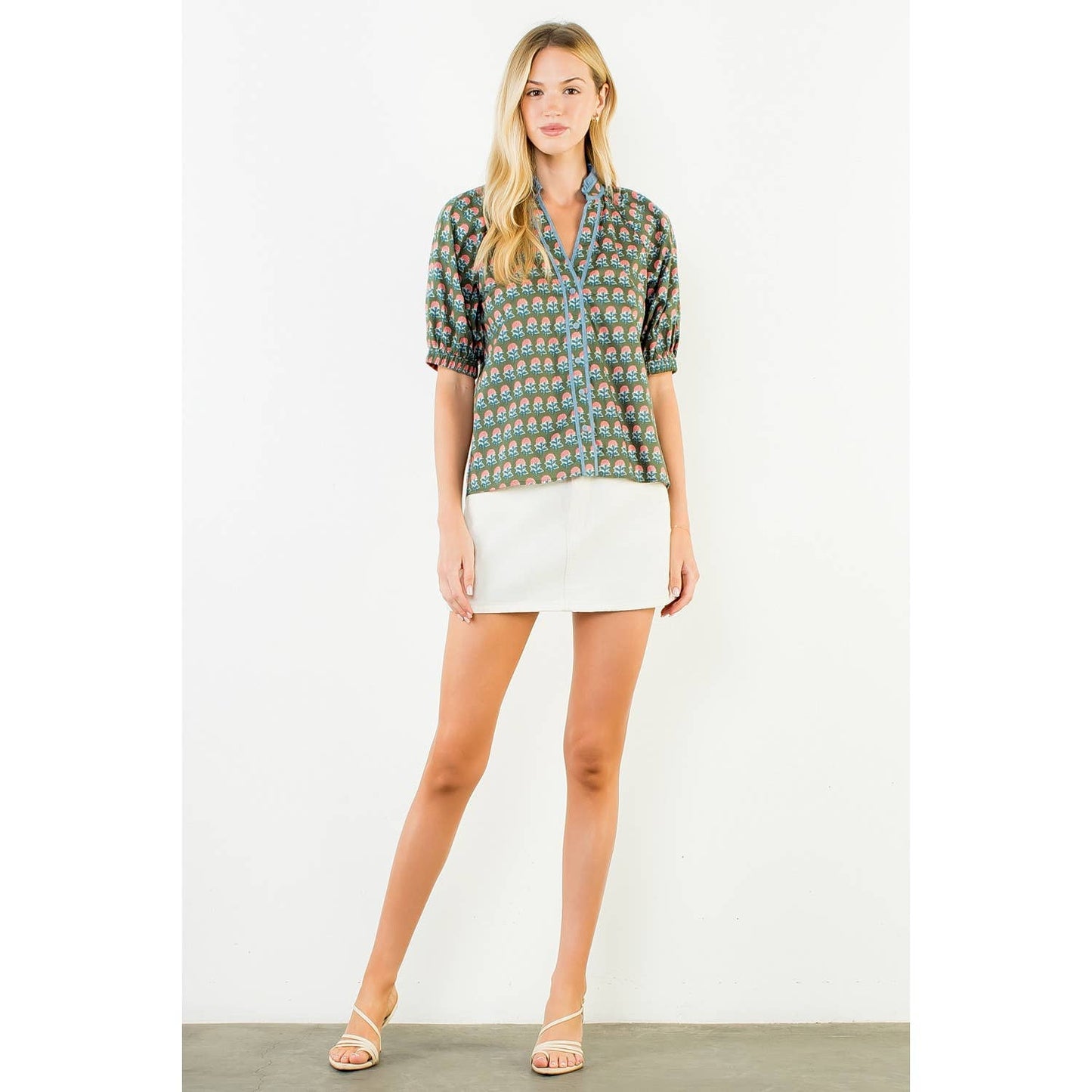 Ruffled Neck Flower Top
