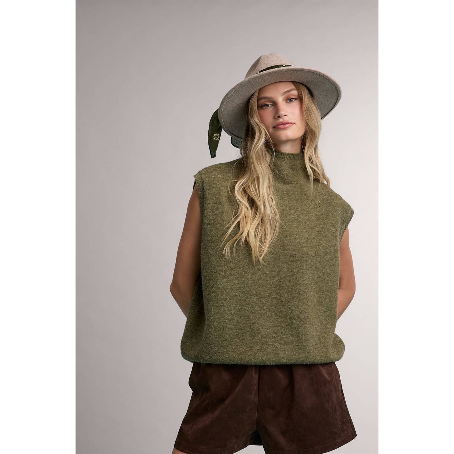Olive Mock Sweater Vest