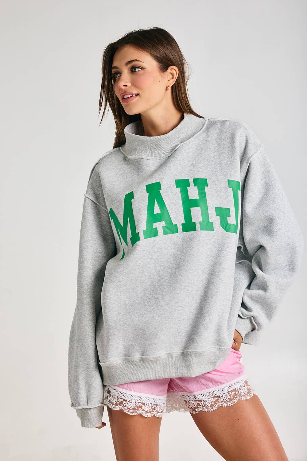 Reversible "MAHJ"&"BAM" Mock Neck Sweatshirt