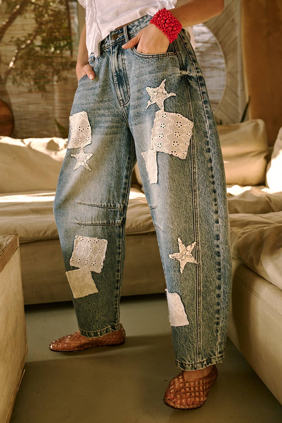 PATCHWORK BARREL JEANS