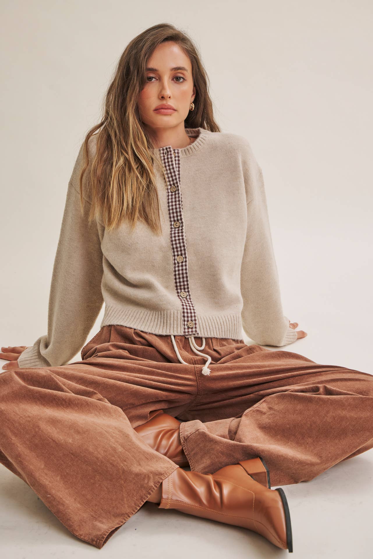 Cottage Gingham Wool Blend Cardigan