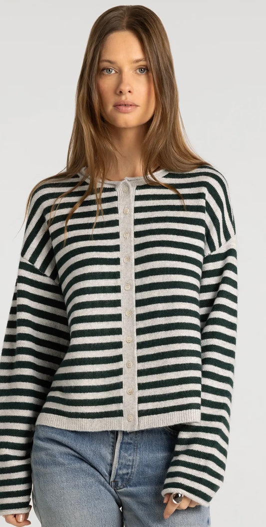 The Megan Cardigan-Grey Pine Stripe
