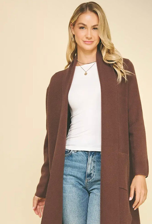 Cozy Open Knit Cardigan-Chocolate Brown