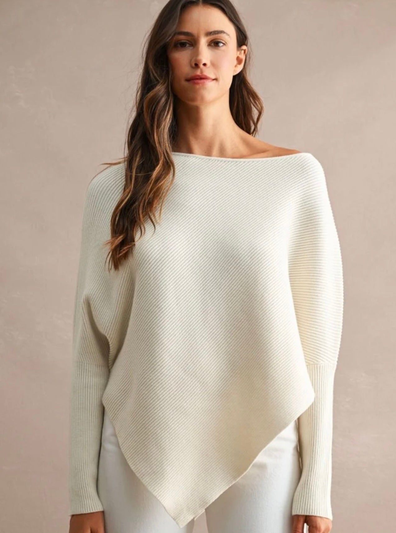 Jenny Asymmetrical Boat Neck Sweater-Cream