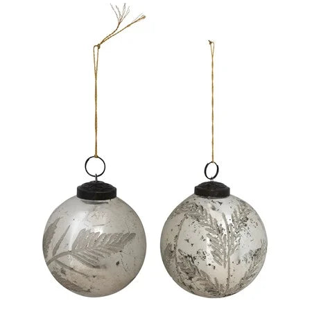 Etched Botanical Distressed Mercury Glass Ornaments