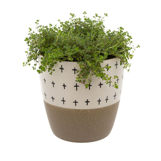 White & Taupe Cross Pot