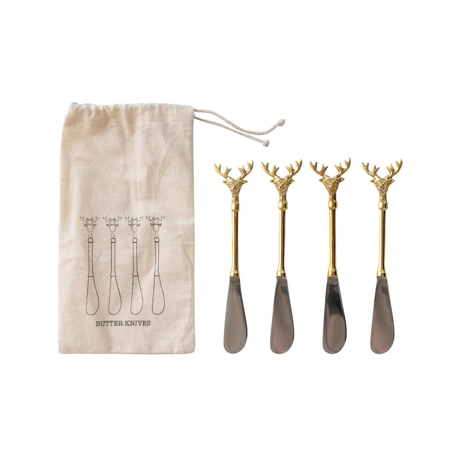 Deer Stainless Steel and Brass Knives-Set of 4