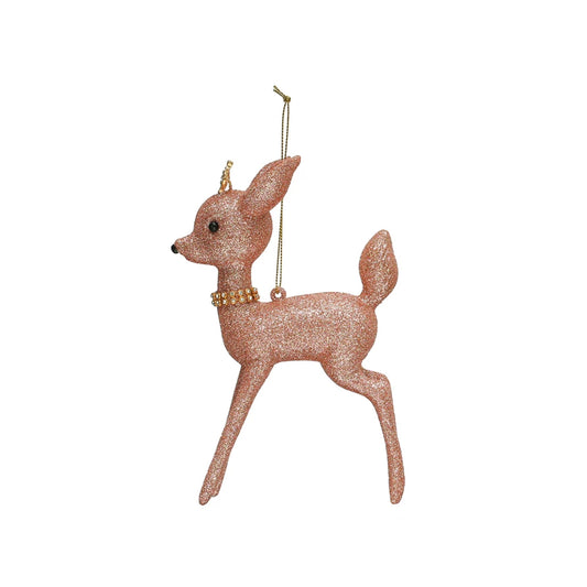 Pink Glittered Deer Ornament