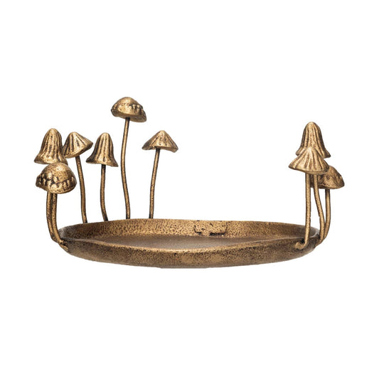 Antique Gold Finish Tray w/ Mushrooms