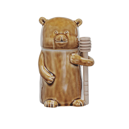 Bear Honey Jar w/ Wood Honey Dipper