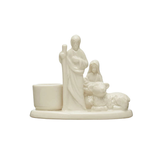 White Nativity Taper Holder