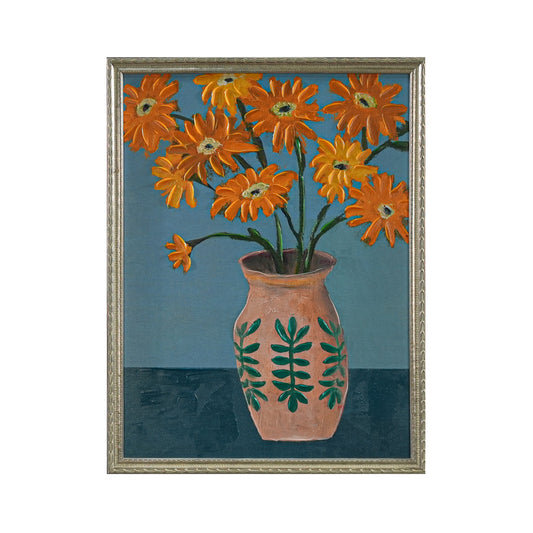 Composite Framed Canvas Wall Decor with Hand-Painted Flowers in Vase