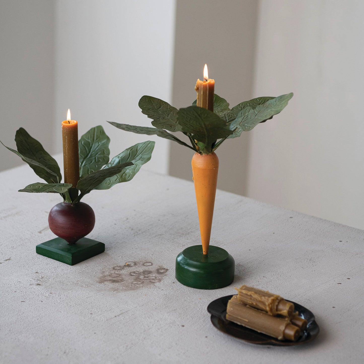 Metal Vintage Reproduction Toleware Carrot Shaped Taper Holder